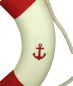 Preview: Dieser maritime Deko-Rettungsring in Cremeweiß und Rot mit Anker-Motiv, ist ein echter Hingucker.  Mit einer Größe von 50 cm eignet er sich perfekt für die maritime Dekoration. Das Material besteht aus Styropor und ist mit Leinenstoff umnäht und ist somit
