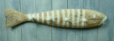 Maritime Hakenleiste Handtuchhaken aus Holz in Fischform 60cm Küstenambiente
