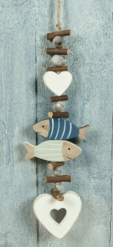 Maritimer Wandhänger "Fisch & Herz" Länge ca. 39cm Wanddeko Treibholz (1097)