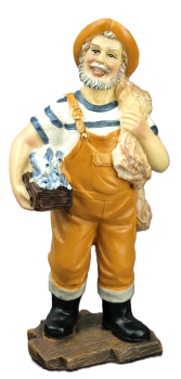 Maritime Deko Figur Fischer mit Fischkiste Gesamthöhe ca. 15cm, Breite ca. 6,5 cm, Tiefe ca. 5cm Material Polyresin