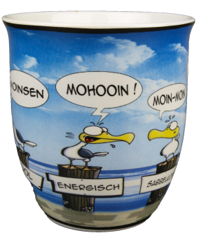 Preview: Kaffeebecher Moinsen Moin Hösti Becher Maritim Tasse Porzellan Inhalt 400ml Möwe