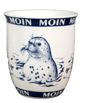 Maritimer Becher Seehund Moin Moin Ebbe Flut 400ml Porzellan Kaffeebecher (1276)