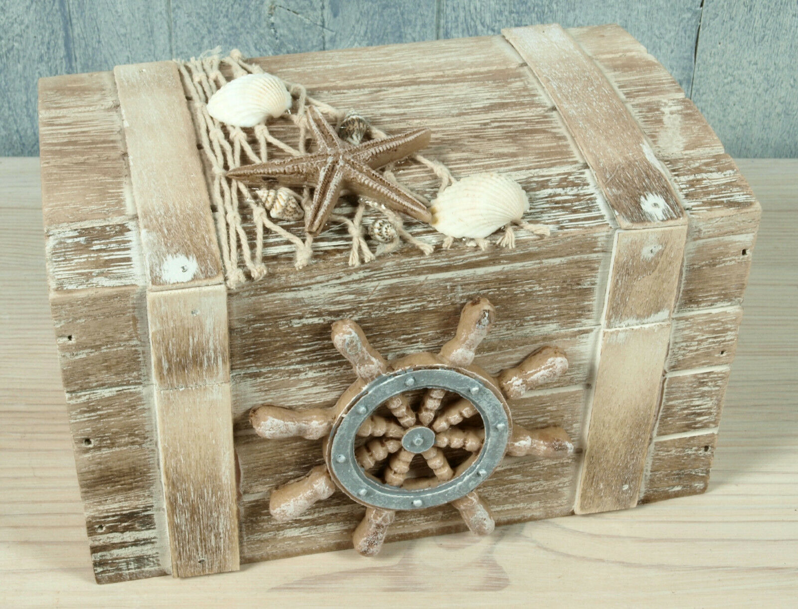 Truhe Holz BEACH Box 17,5 cm weiss-hellblau Kiste 