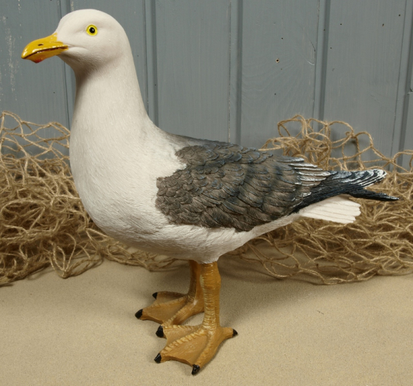 Schöne große stehende Möwe aus Polyresin mit Glasaugen Maße ca. 23 x 26,5 x 8,5 cm