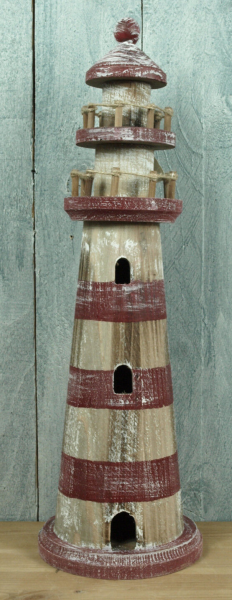 Dieser antik aussehende Leuchtturm aus Holz in den Farben Rot und Braun ist ein echter Hingucker für jeden Raum. Mit einer Höhe von 33cm eignet er sich perfekt als maritime Dekoration.  Der Treibholz-Look verleiht dem Holz-Deko-Produkt das gewisse Etwas. 