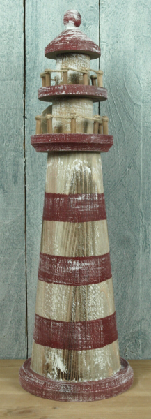 Dieser antik aussehende Leuchtturm aus Holz in den Farben Rot und Braun ist ein echter Hingucker für jeden Raum. Mit einer Höhe von 33cm eignet er sich perfekt als maritime Dekoration.  Der Treibholz-Look verleiht dem Holz-Deko-Produkt das gewisse Etwas. 