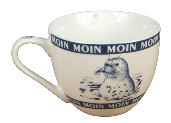 Jumbobecher mit Seehund MOIN Ebbe Flut 0,5l Jumbotasse maritim Porzellan Becher